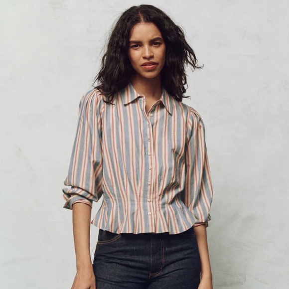 THE GREAT. Tops - THE GREAT. The Honor Top Frontier Stripe Button Puff Sleeve Size 3 Large $250